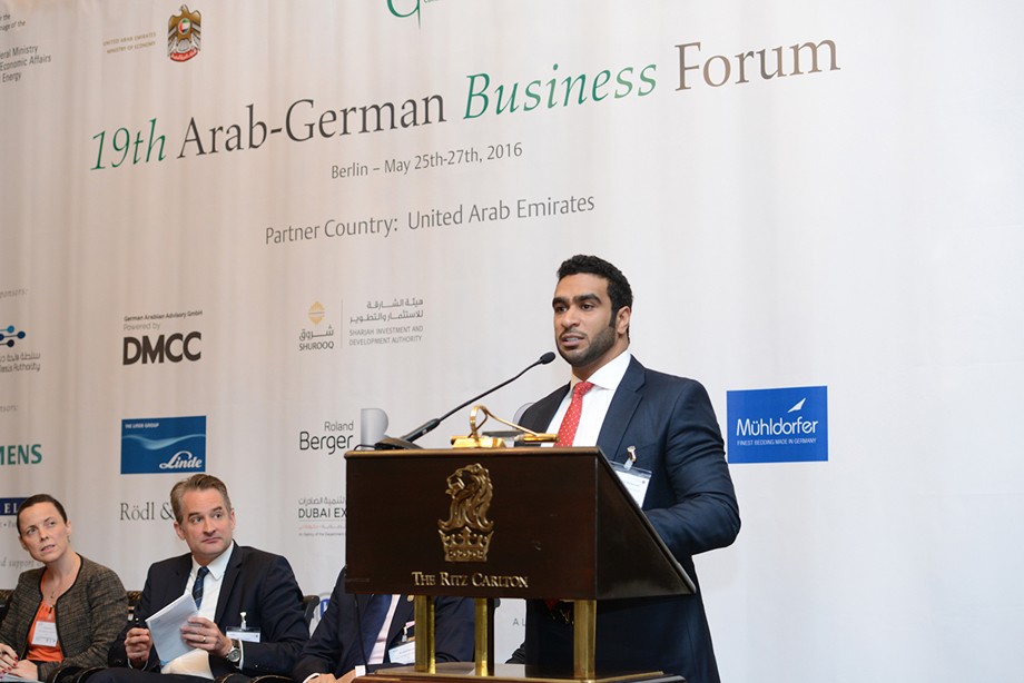 Mohamed Al Musharrakh (Sharjah Investment and Development Authority) spricht beim 19. Ghorfa Wirtschaftsforum 2016
